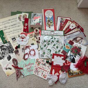 Lot 50+ pcs Red GreenChristmas vintage ephemera crafts, junk journal, scrapbook